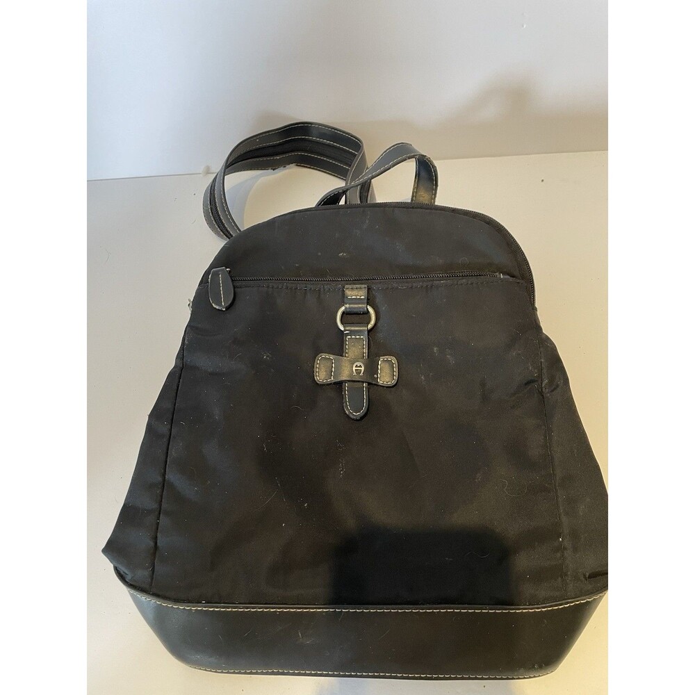Etienne Aigner Vintage Black Nylon Backpack - Leather Trim - Convertible Sling